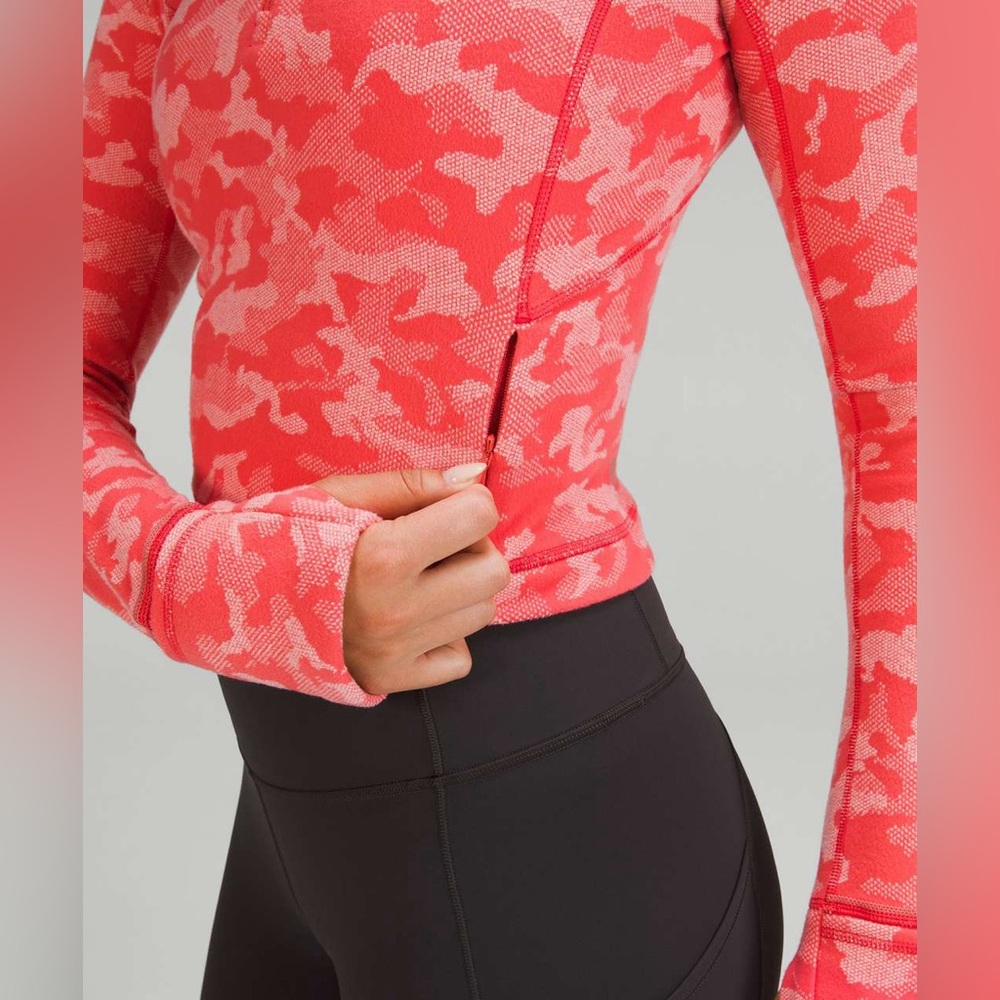 Lululemon Its Rulu Run Cropped Half Zip - Heritage Camo Jacquard Raspberry Pink - Picture 4 of 8